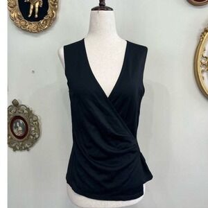 Theory Black Sleeveless Surplice Wrap Drape Top V-Neck Stretch Size Small